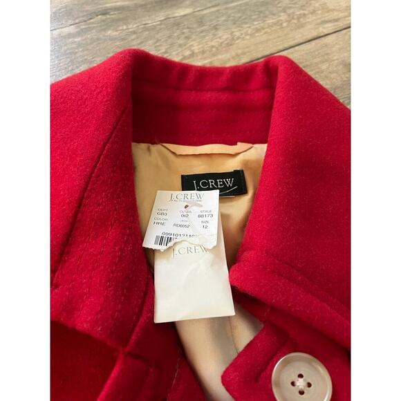 J.Crew Women's Red Wool Blend Long Sleeves Button Front Jacket Coat Size 12 - Picture 10 of 12